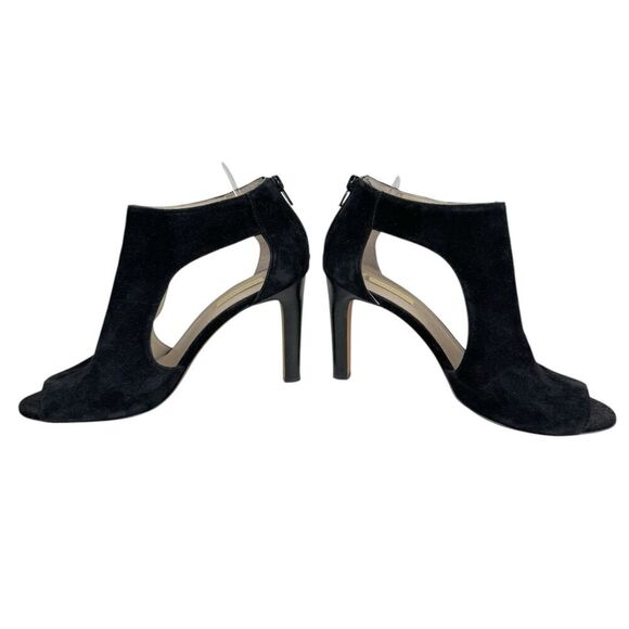 Louise Et Cie Olivia Peep-Toe High Heel Bootie 9 Black Suede Gold Evening Office - Picture 2 of 15